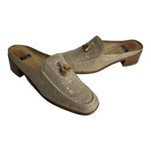 Stuart Weitzman Beige Creme Croc Oxford Tassle Square Toe Heels Pumps Size 9 AA